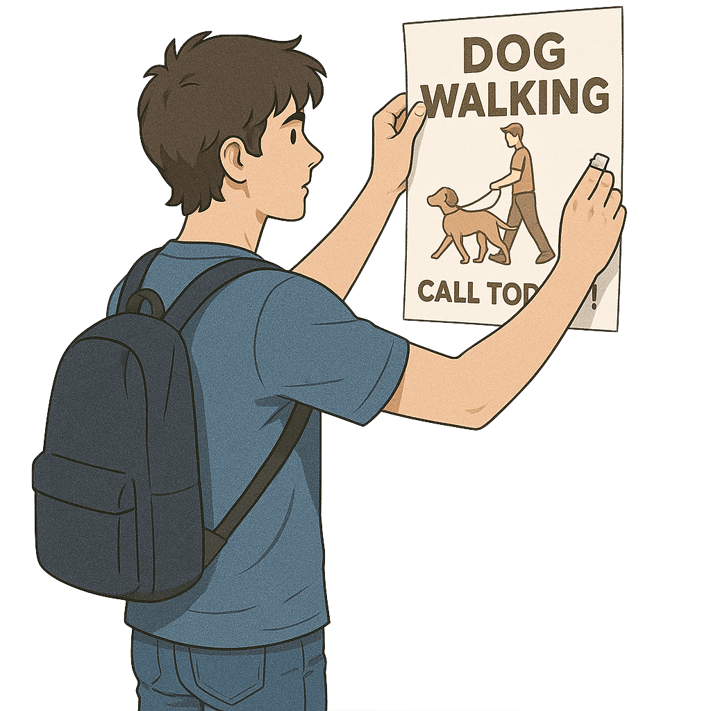 Student putting up poster